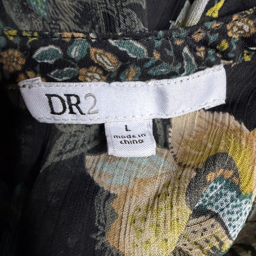 DR2 Floral High-Low Blouse Large Black Multi Sheer Mixed Print Top - Picture 3 of 5